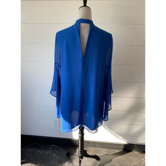 BCBGeneration Sz S NECK TIE A-LINE DRESS FLUTTER SLEEVE CHIFFON DRESS BLUE - Picture 9 of 13